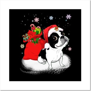 Christmas Santa Boston Terrier Posters and Art